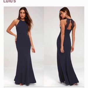 Lulus Navy Joella Halter Maxi Dress size S, NWT